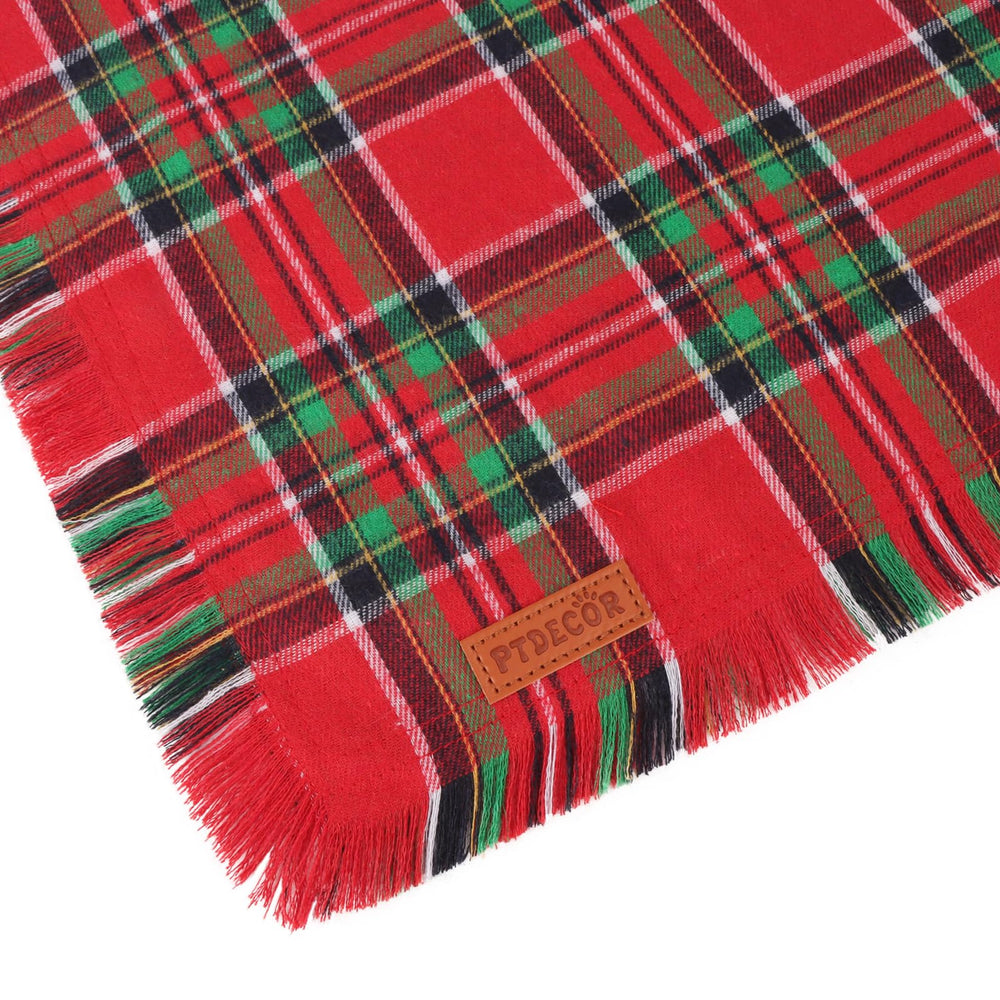 PTDECOR dog wearing red plaid bandana on Christmas day