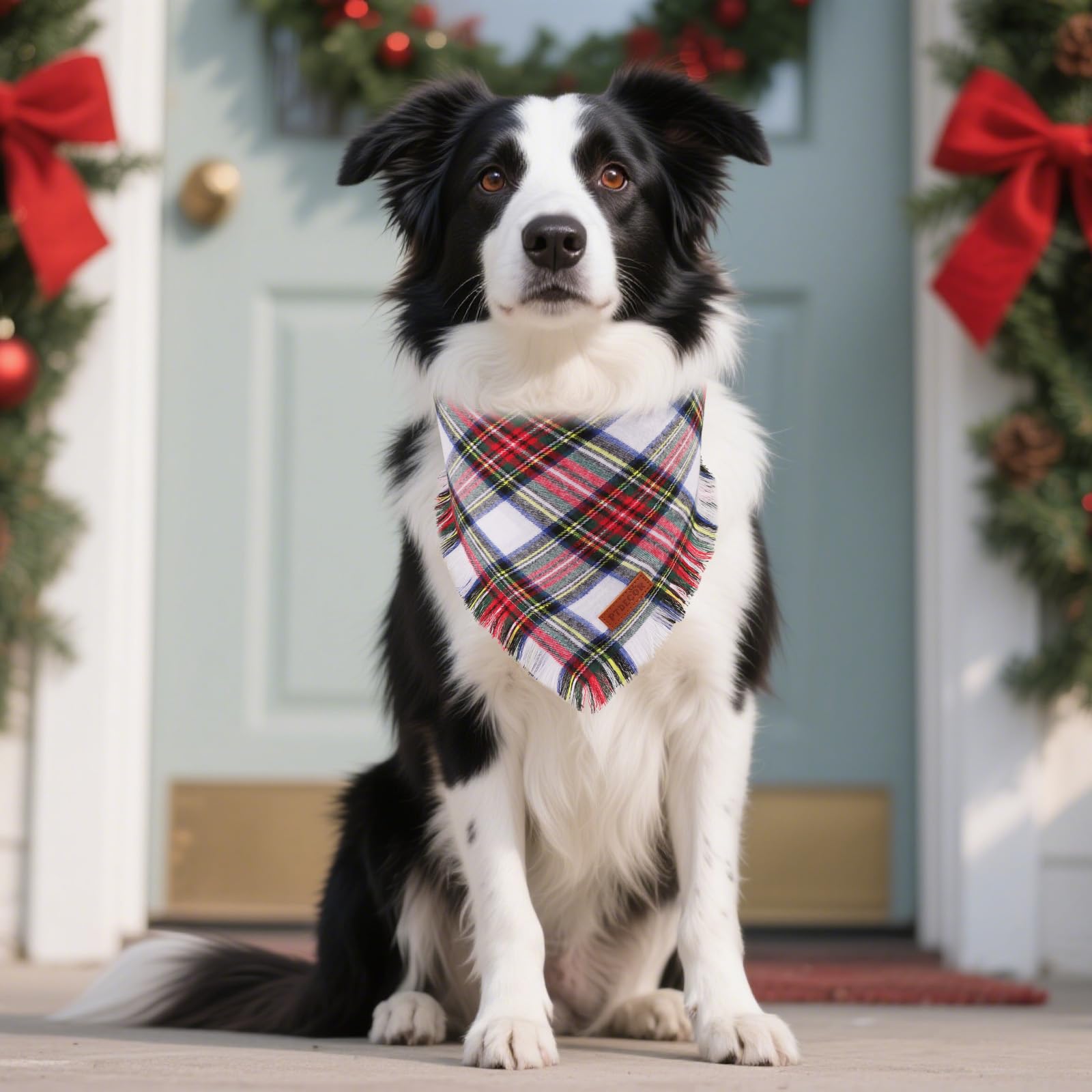 PTDECOR red plaid dog bandana for stylish holiday photos and events