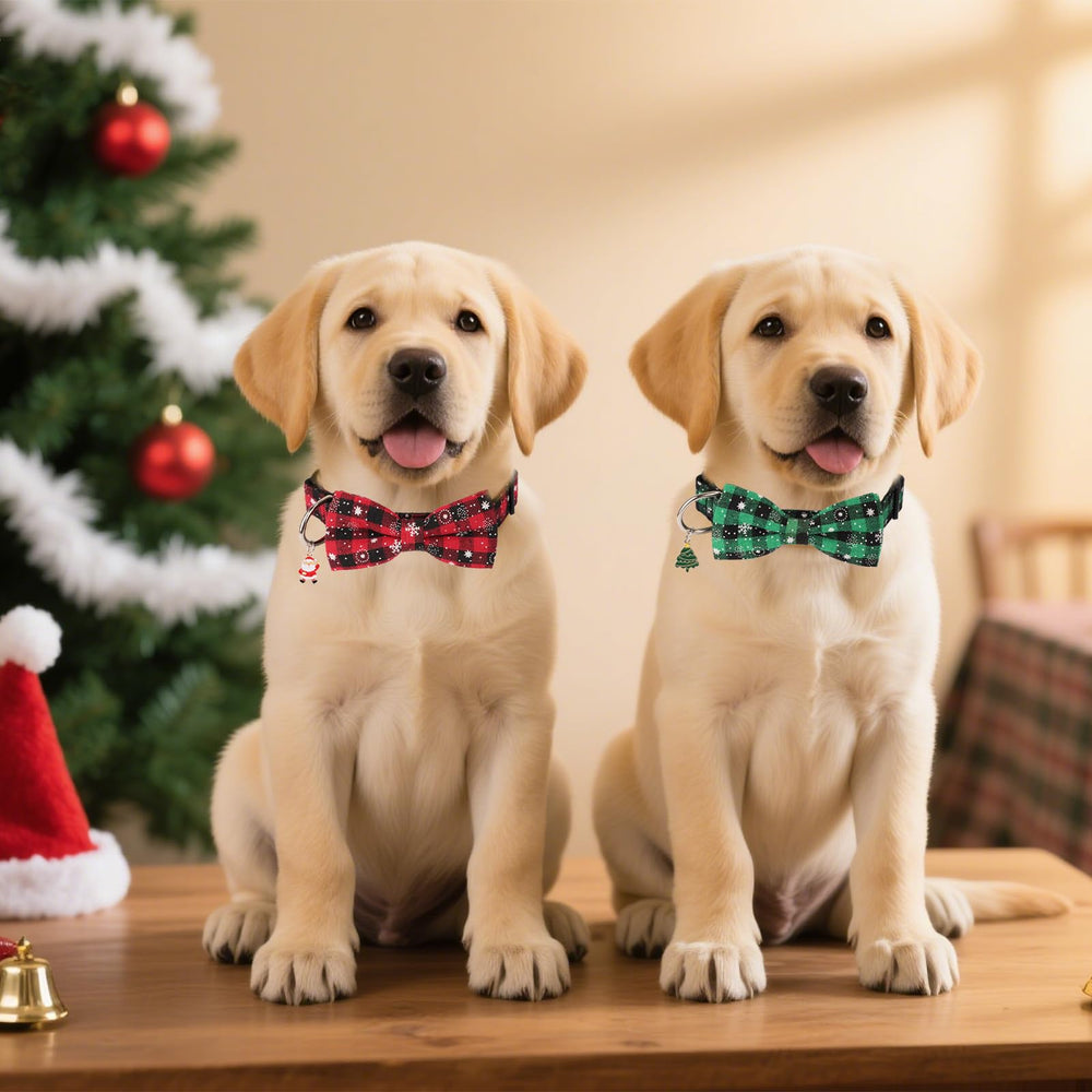 PTDECOR removable bowtie collar, attachable to other collars for versatile holiday style.