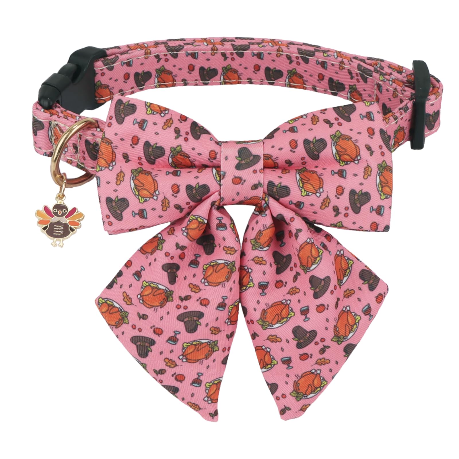 PTDECOR Thanksgiving dog collar bowtie pink turkey for festive holiday photos