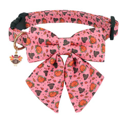 PTDECOR Thanksgiving dog collar bowtie pink turkey for festive holiday photos