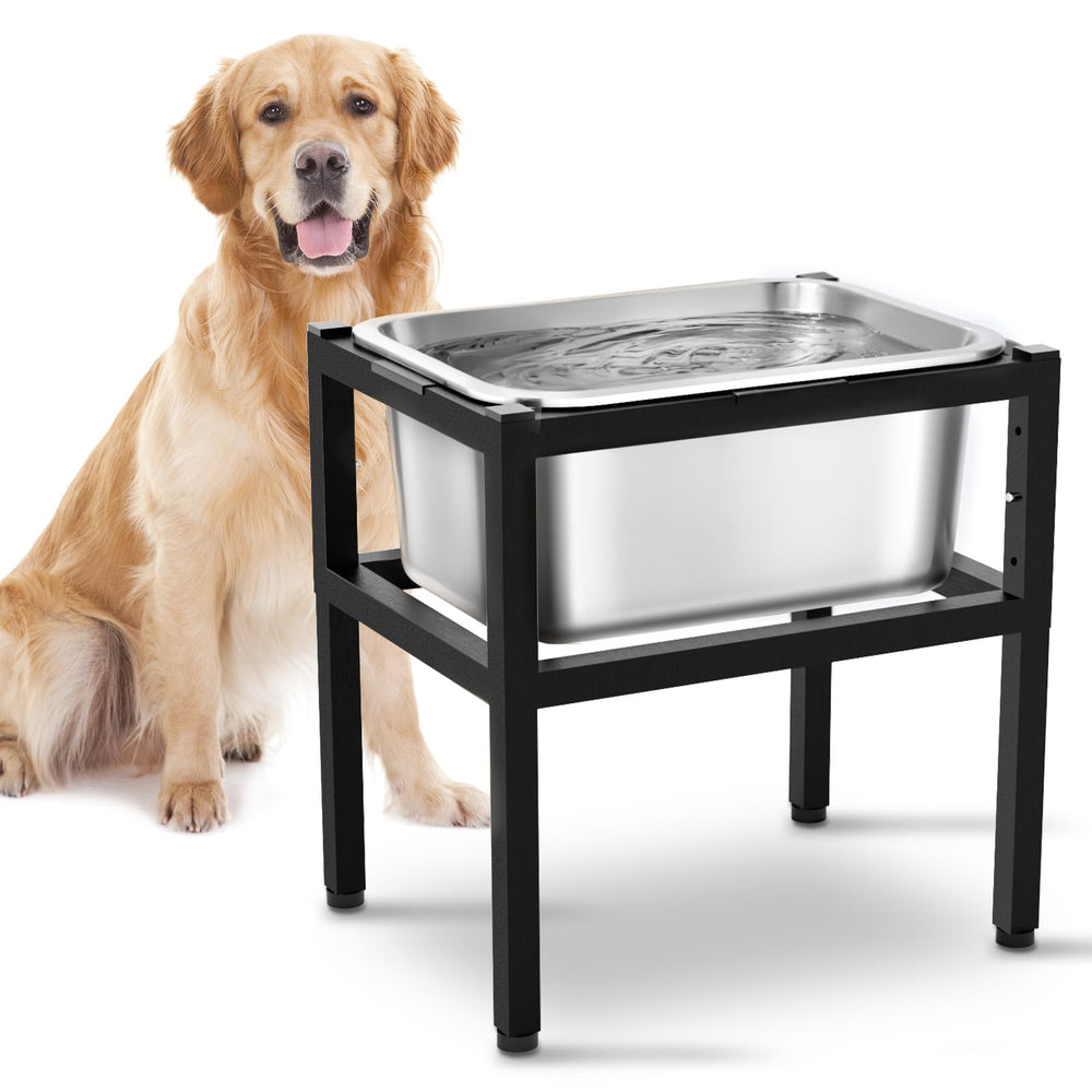 PTFFF elevated dog bowl stand side view shows sturdy design for large breeds