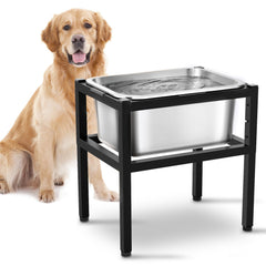 PTFFF elevated dog bowl stand side view shows sturdy design for large breeds