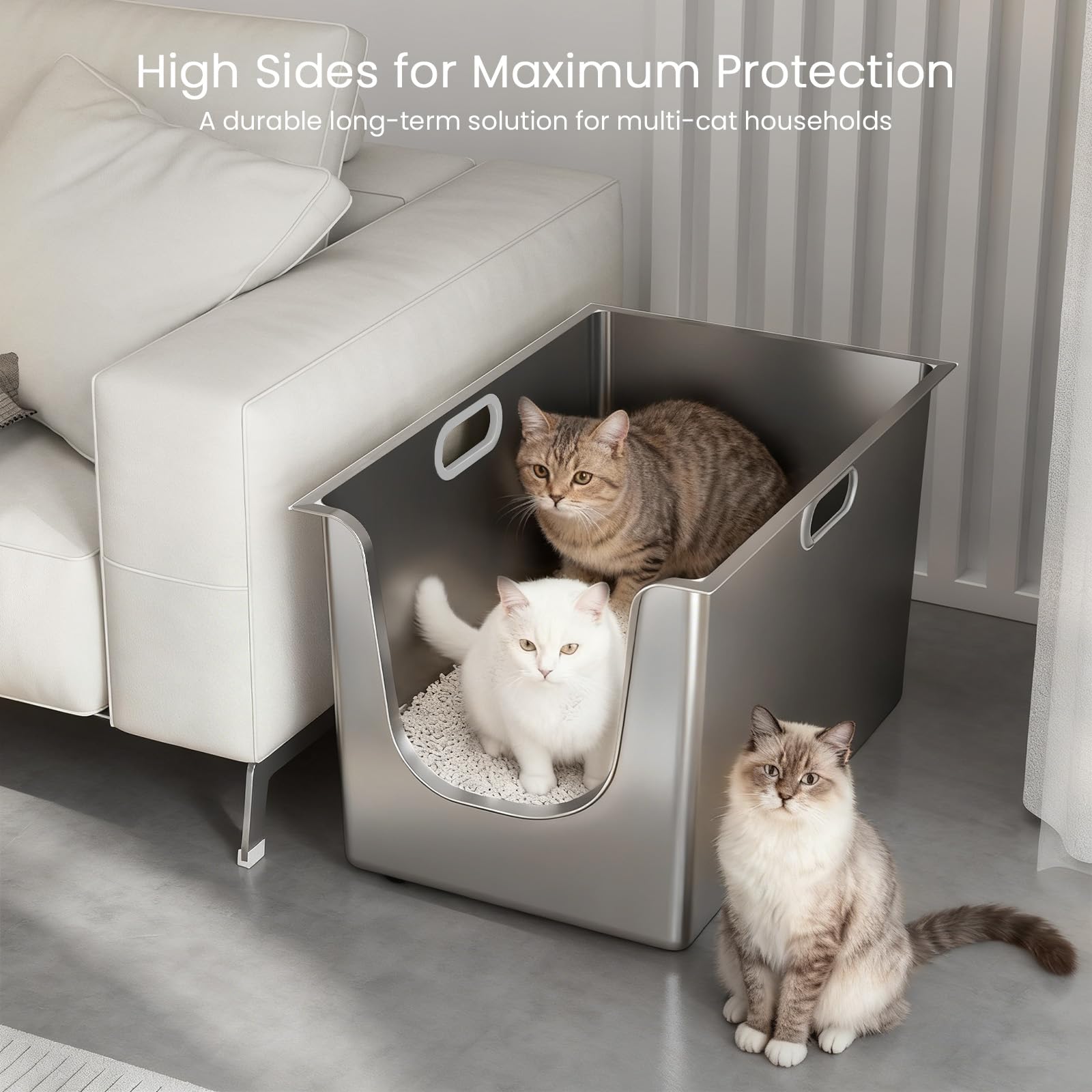 PTFFF litter box on wheels with handles simplifies moving for cleaning sessions.