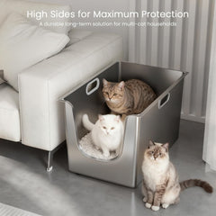 PTFFF litter box on wheels with handles simplifies moving for cleaning sessions.