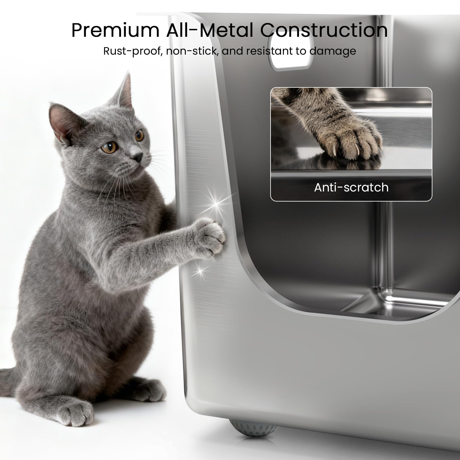 PTFFF open-top design improves monitoring while providing ventilated, cleaner litter space.