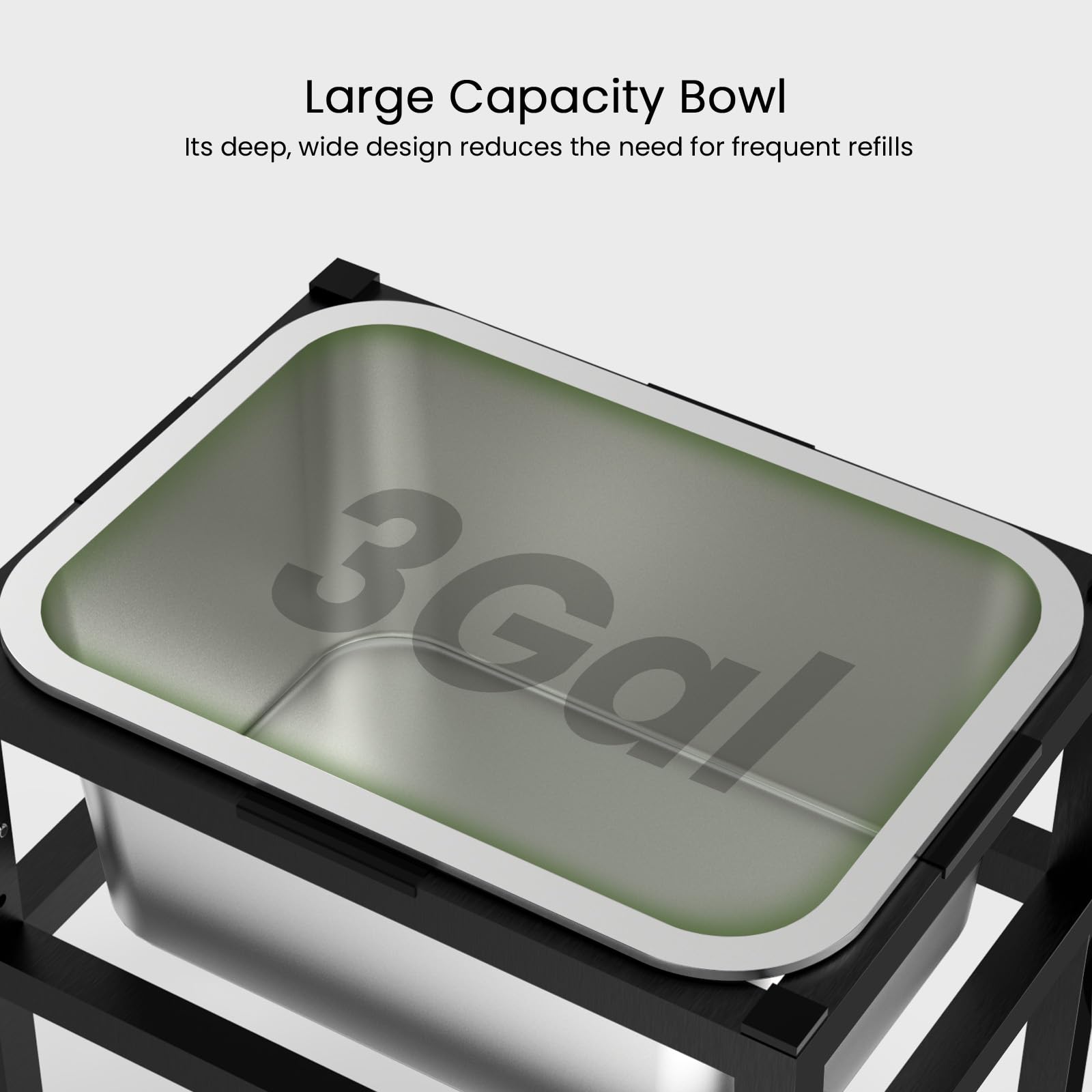PTFFF stainless steel dog bowl close-up reveals rust-free surface and deep bowl