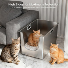 PTFFF open-top litter box allows quick monitoring and better ventilation.