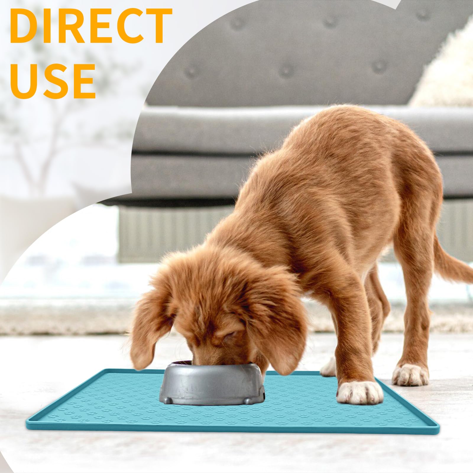 Ptlom dog feeding mat with raised edges contains spills during chow.