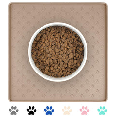 Ptlom dog food mat with anti-slip taupe finish keeps bowls steady during meals.
