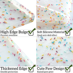 Ptlom dog food mat holds two bowls for convenient feeding.