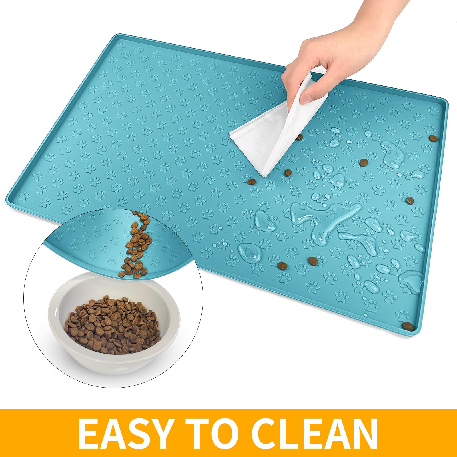 Ptlom easy-clean dishwasher-safe pet mat simplifies cleanup.