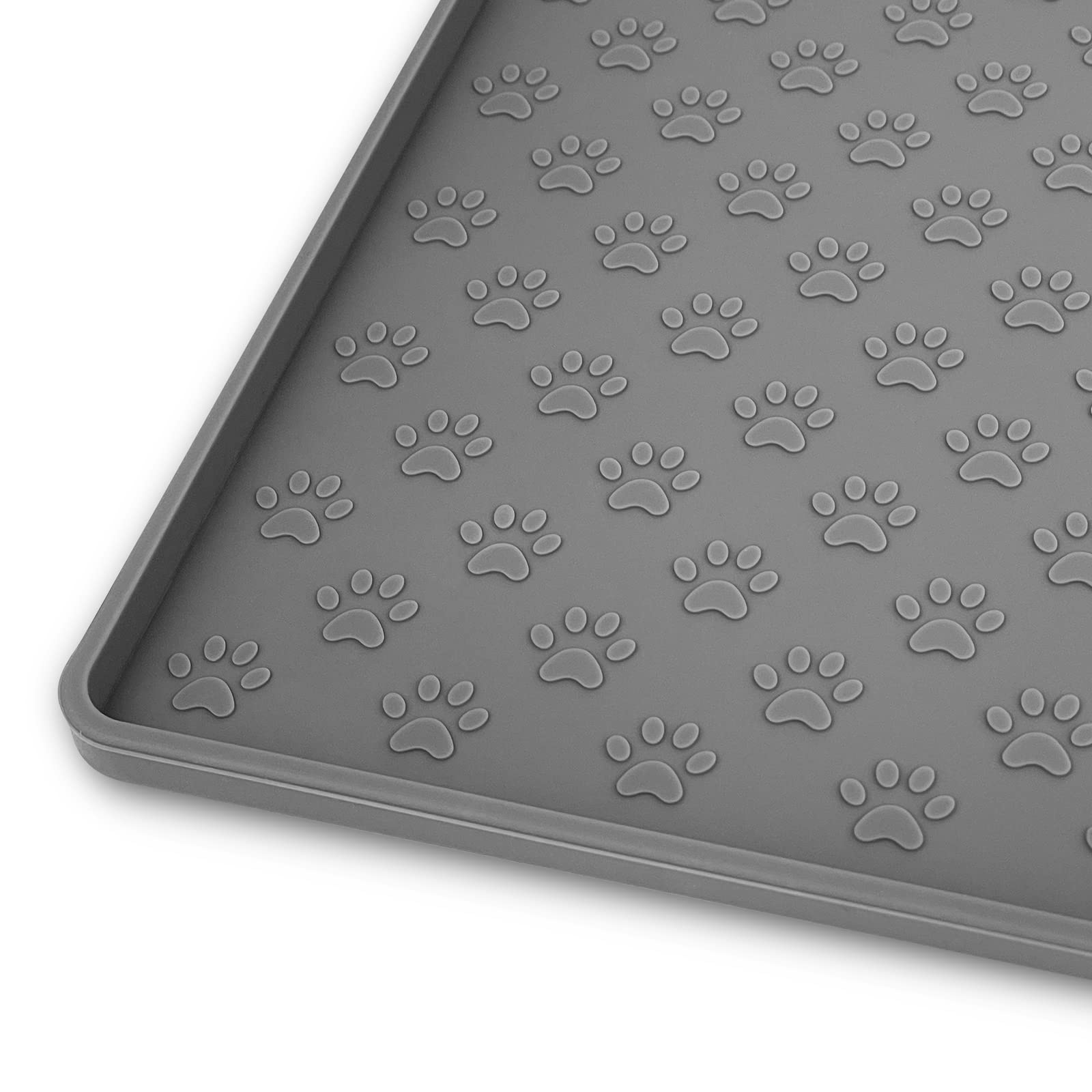 Ptlom grey placemat with raised edge reduces spills during meals.