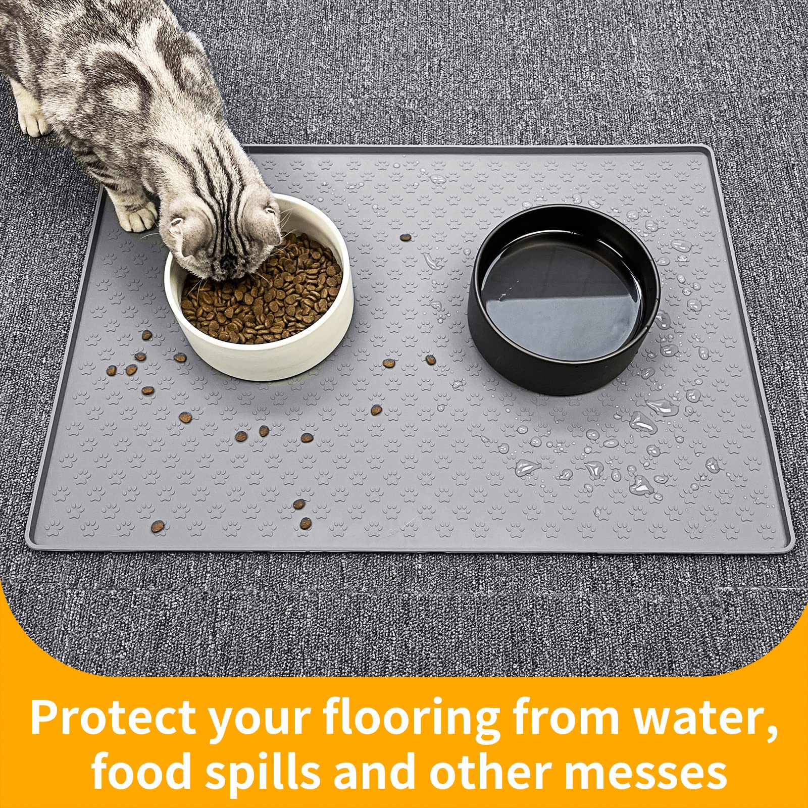 Ptlom grey placemat overflow edge contains splashes and drips.