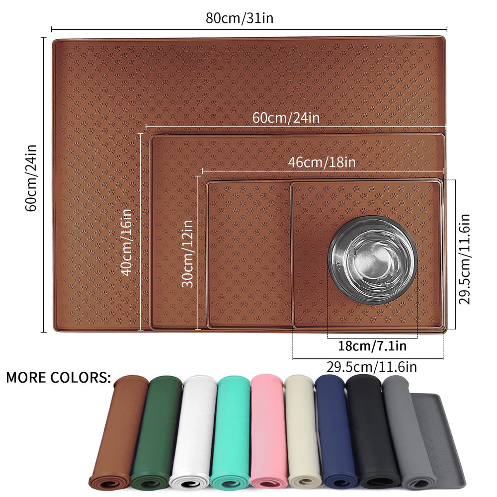 Ptlom Pet Placemat waterproof silicone surface keeps floors dry during feeding.