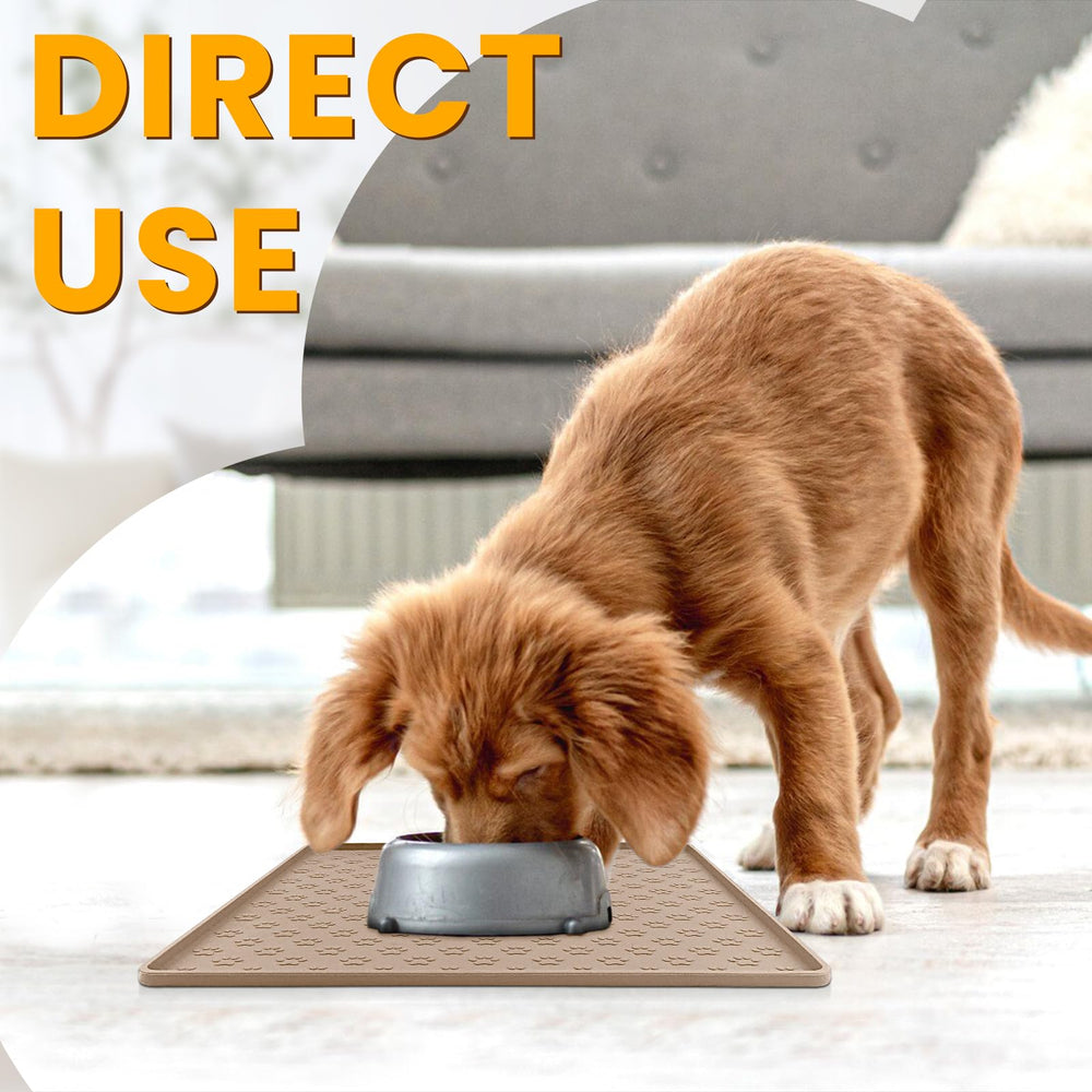 Ptlom raised-edges design on dog mat helps contain spills and protect floors.