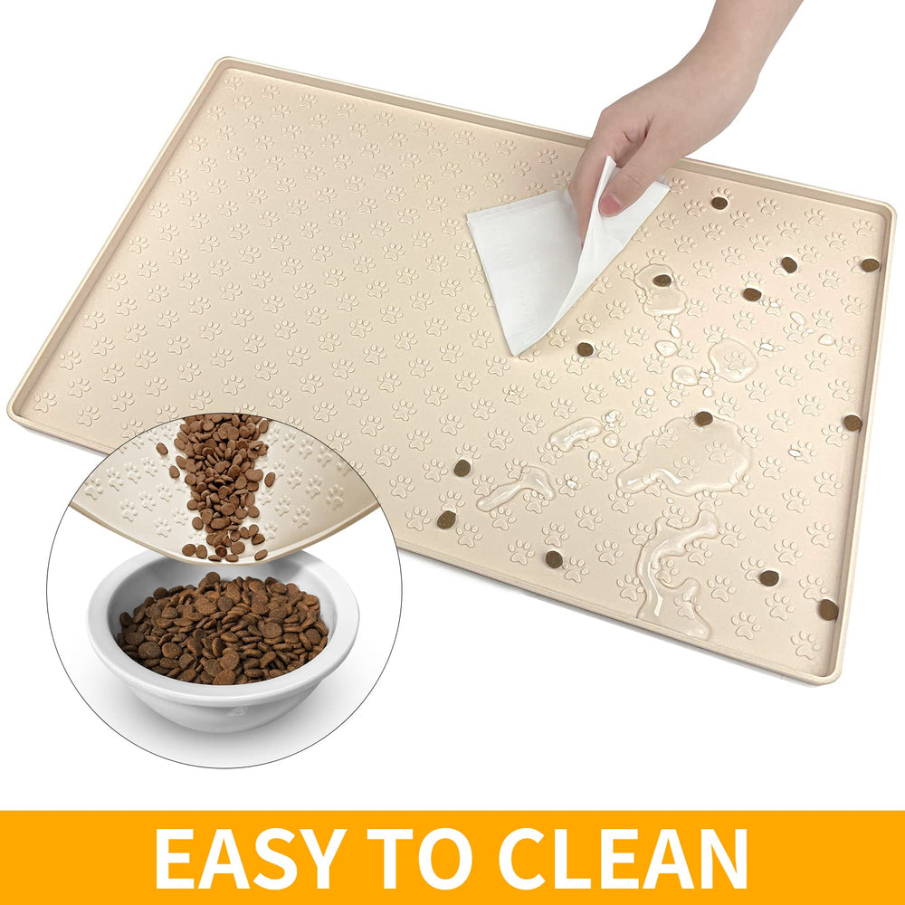 Ptlom placemat raised edge preventing food from reaching the floor.