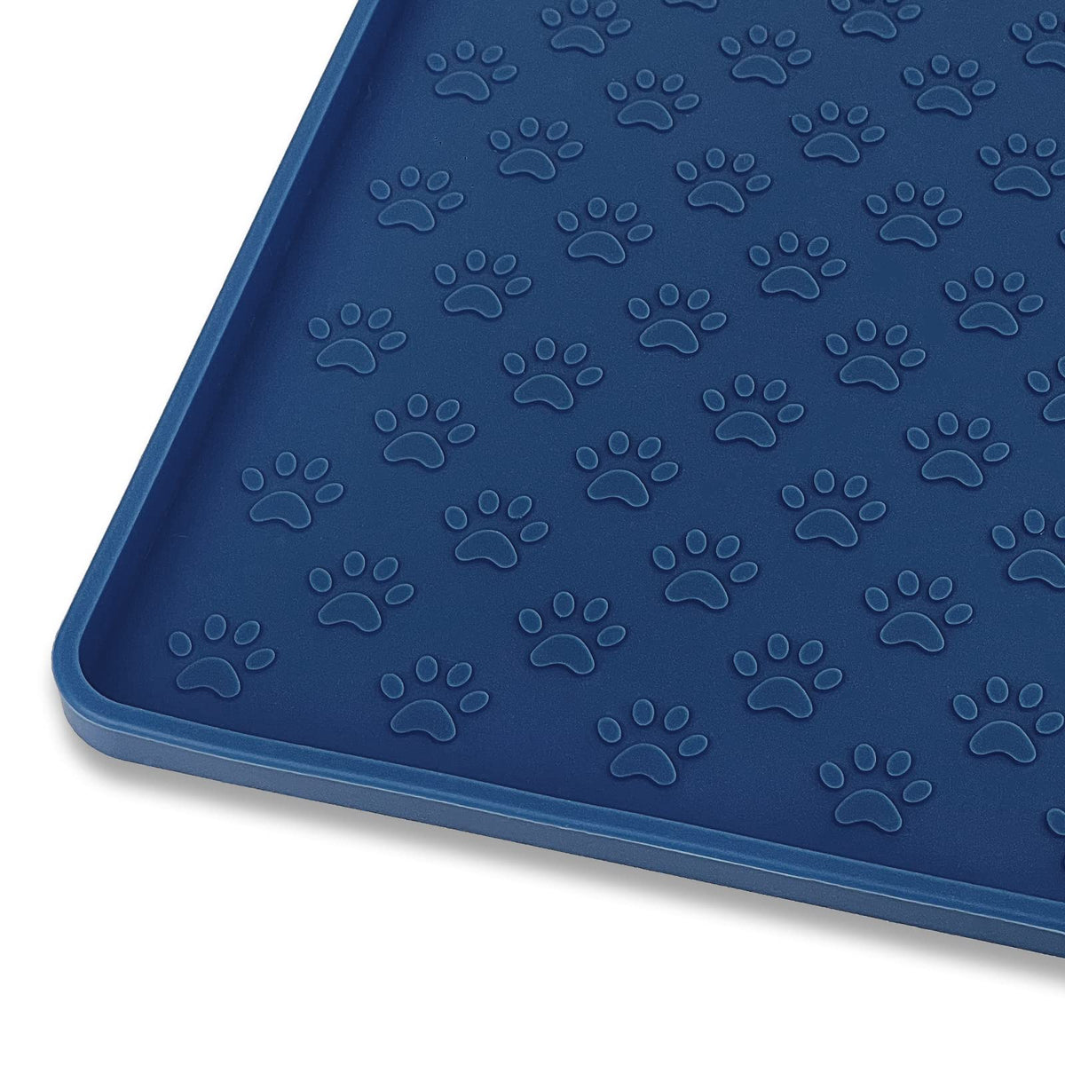 Ptlom silicone pet placemat showing waterproof navy edge design for spill protection.