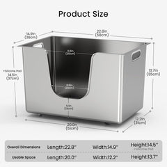 Ptlom 13.8-inch high walls keep litter contained and reduce mess.
