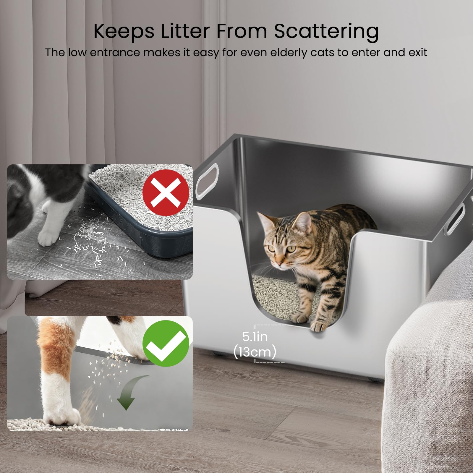 Ptlom odor-free stainless steel maintains a fresher, more hygienic space.