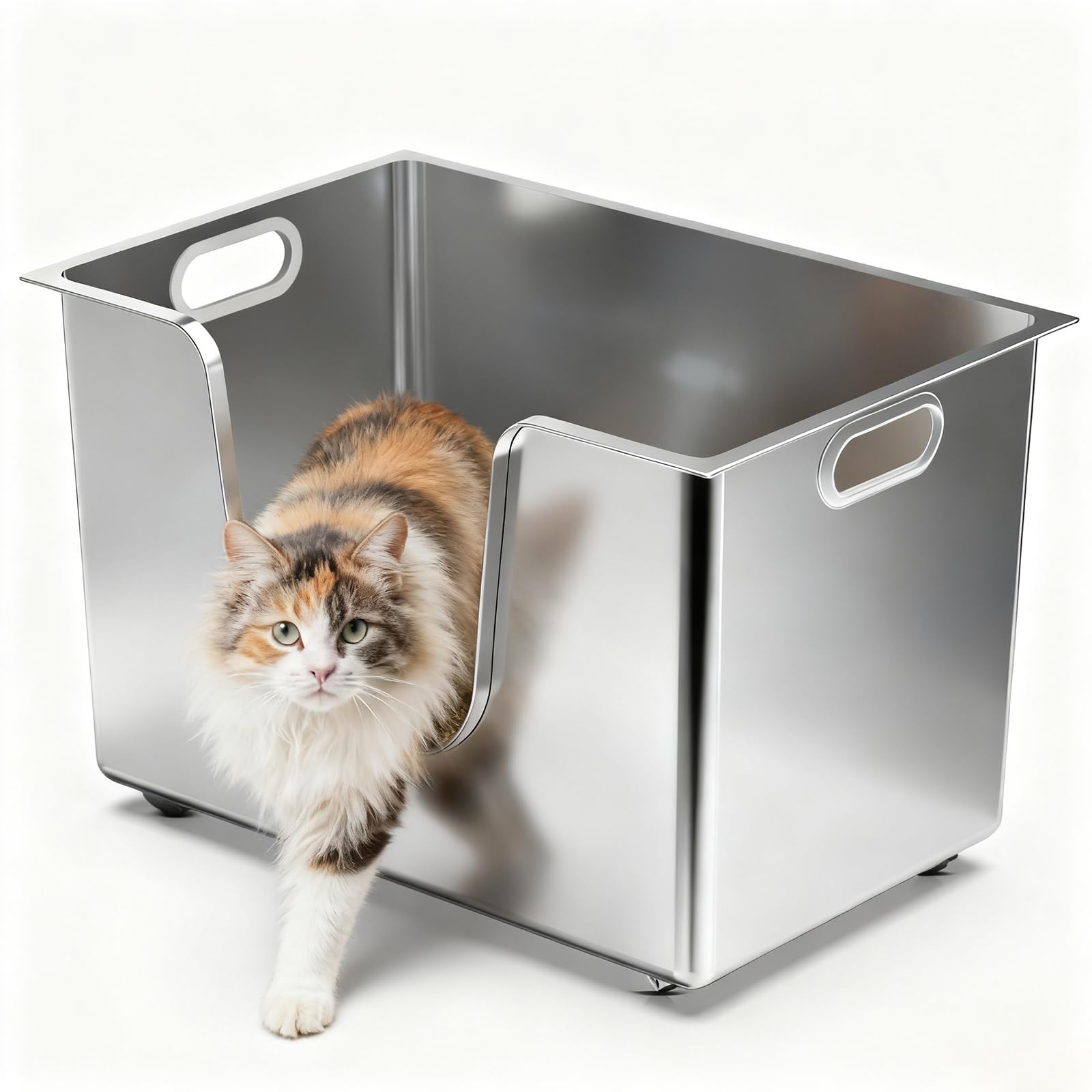 Ptlom XXL stainless steel litter box offers spacious privacy for large cats.