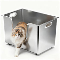 Ptlom XXL stainless steel litter box offers spacious privacy for large cats.