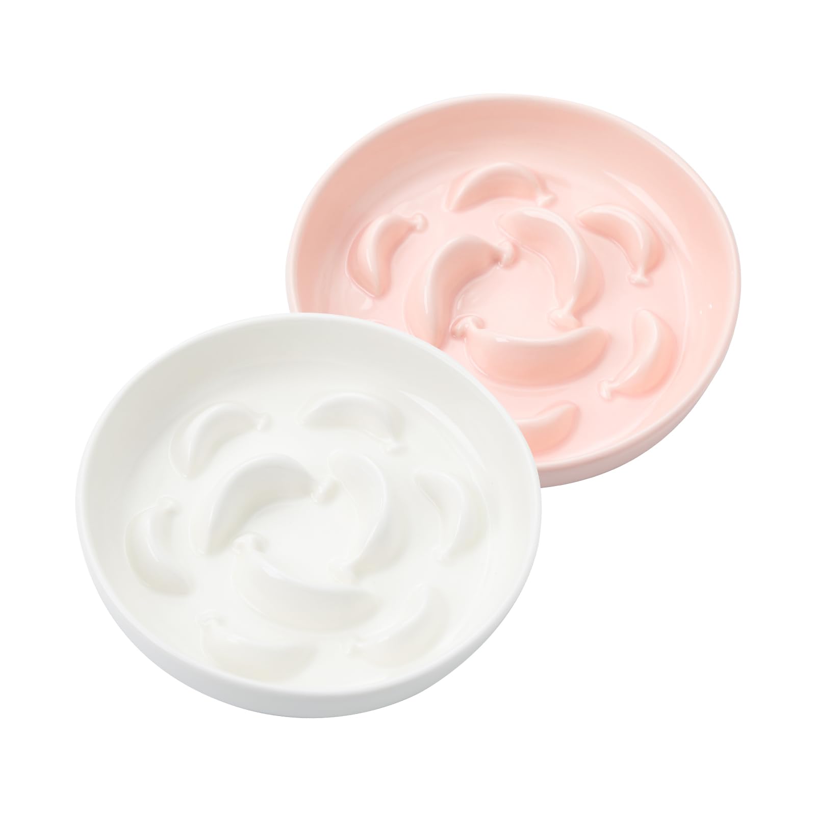 PTOBER cat slow-feeder bowl white-pink front view for calmer meals