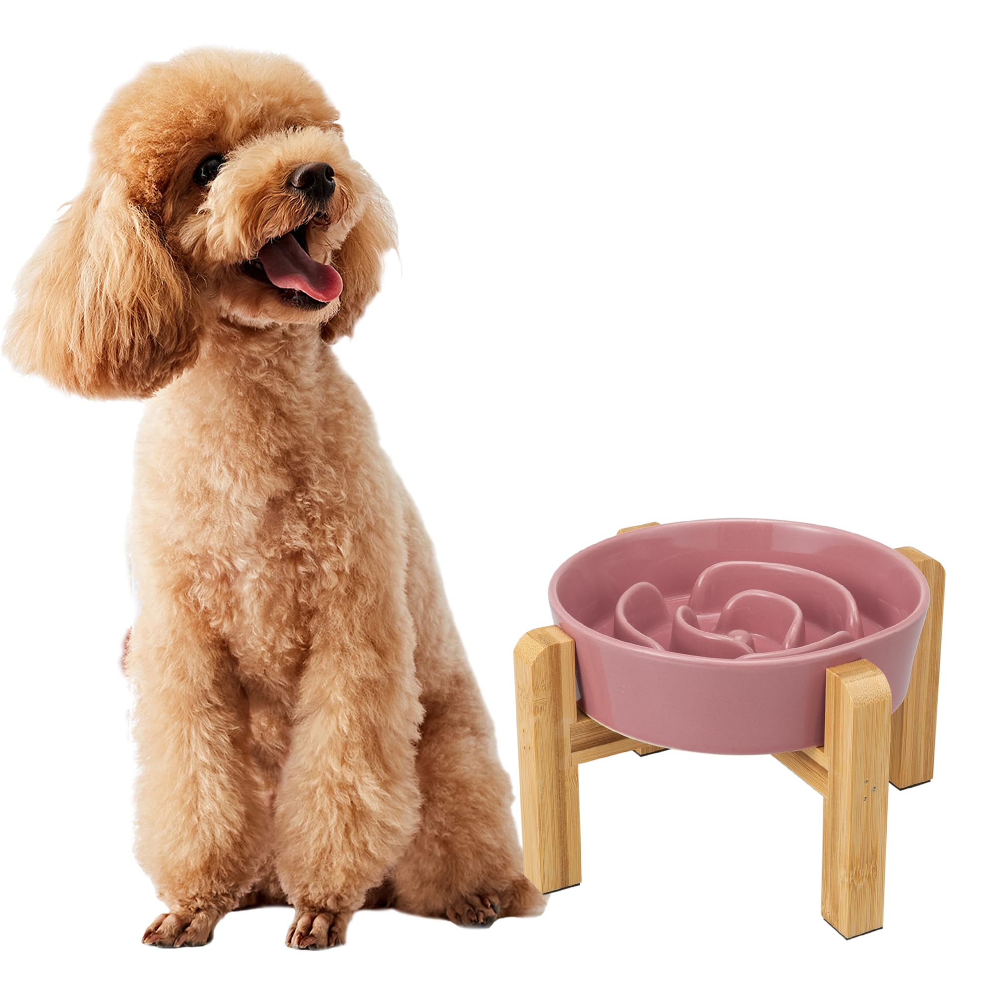 PTOBER elevated slow-feeder bowl pink 6-7 inch promotes paced eating for small to medium dogs