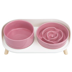 PTOBER elevated slow feeder bowl set on stand promotes paced eating and tidy feeding.