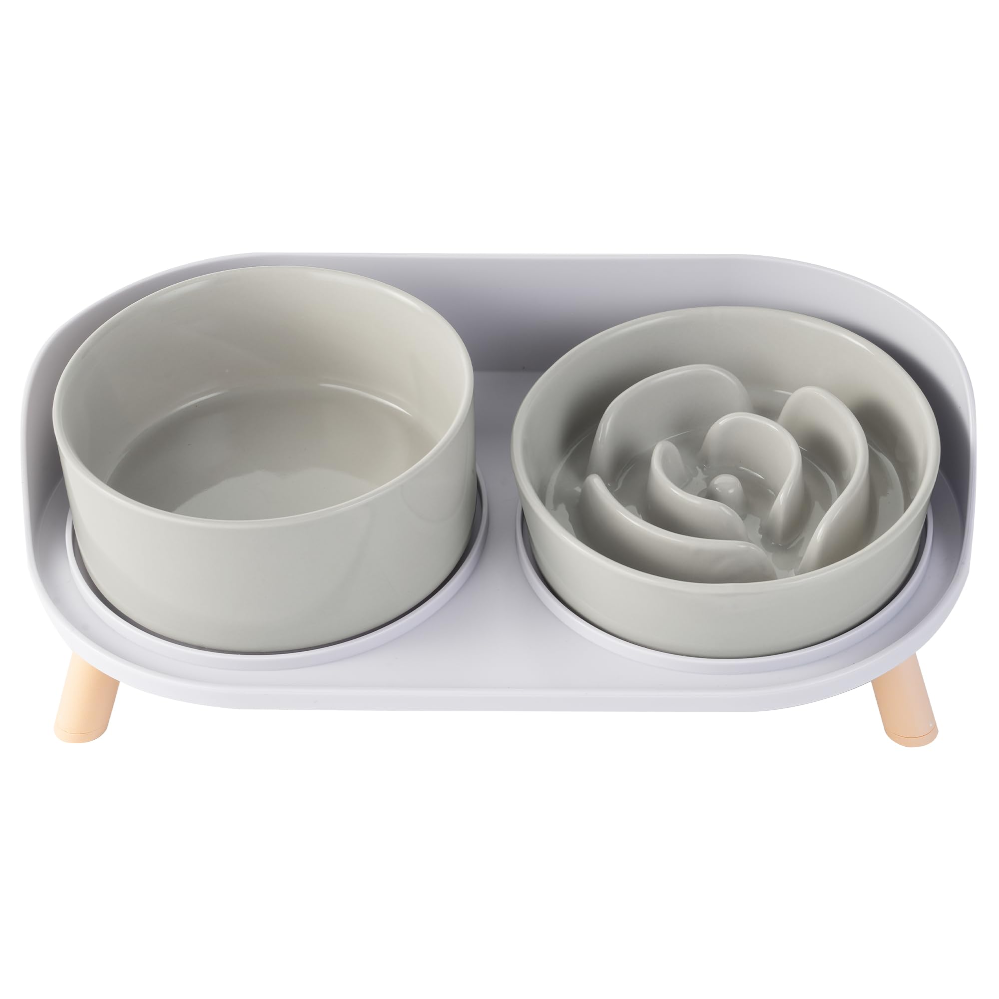 PTOBER elevated slow-feeder bowls ceramic set supports paced meals for dogs.