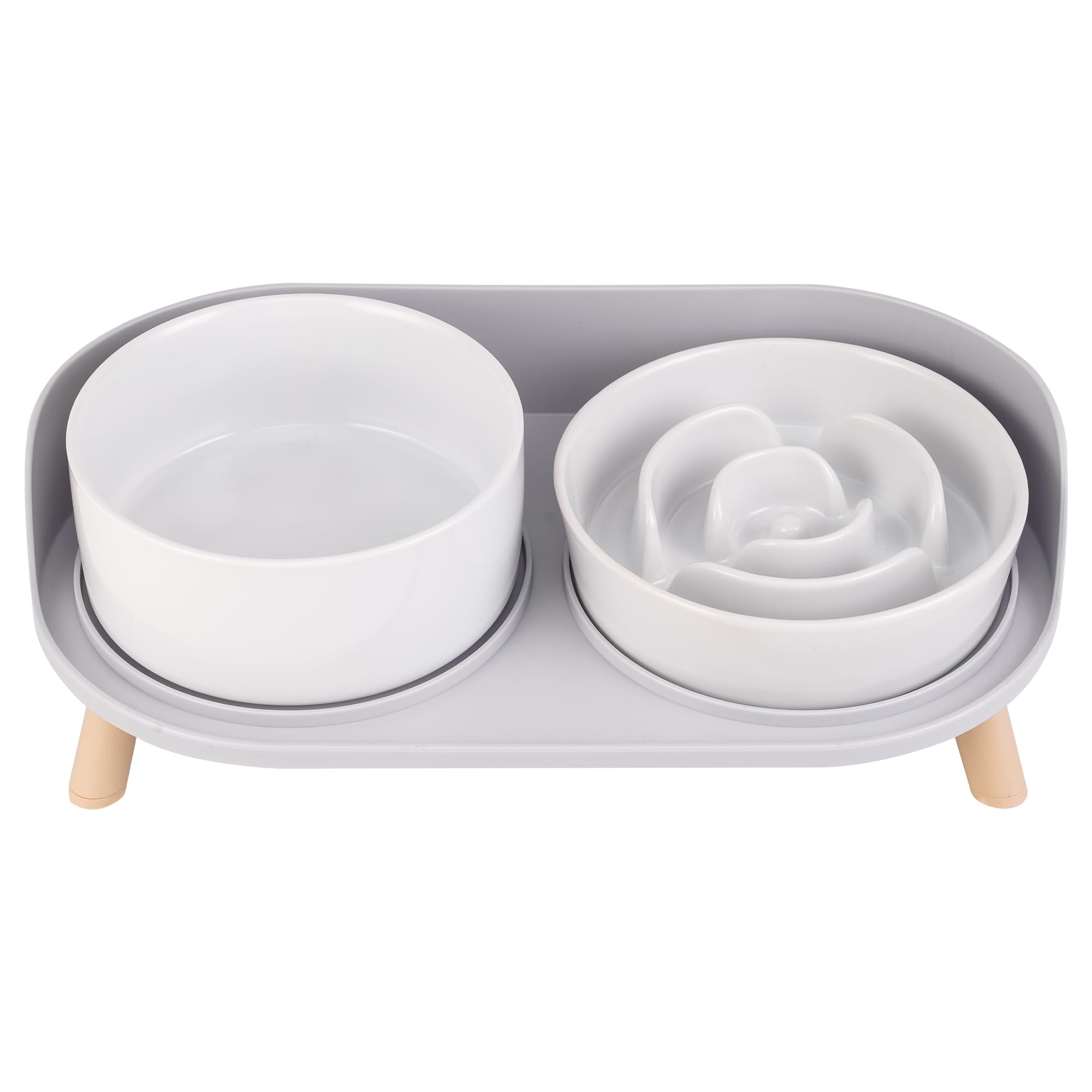 PTOBER elevated slow-feeder ceramic bowls promote paced meals for dogs.