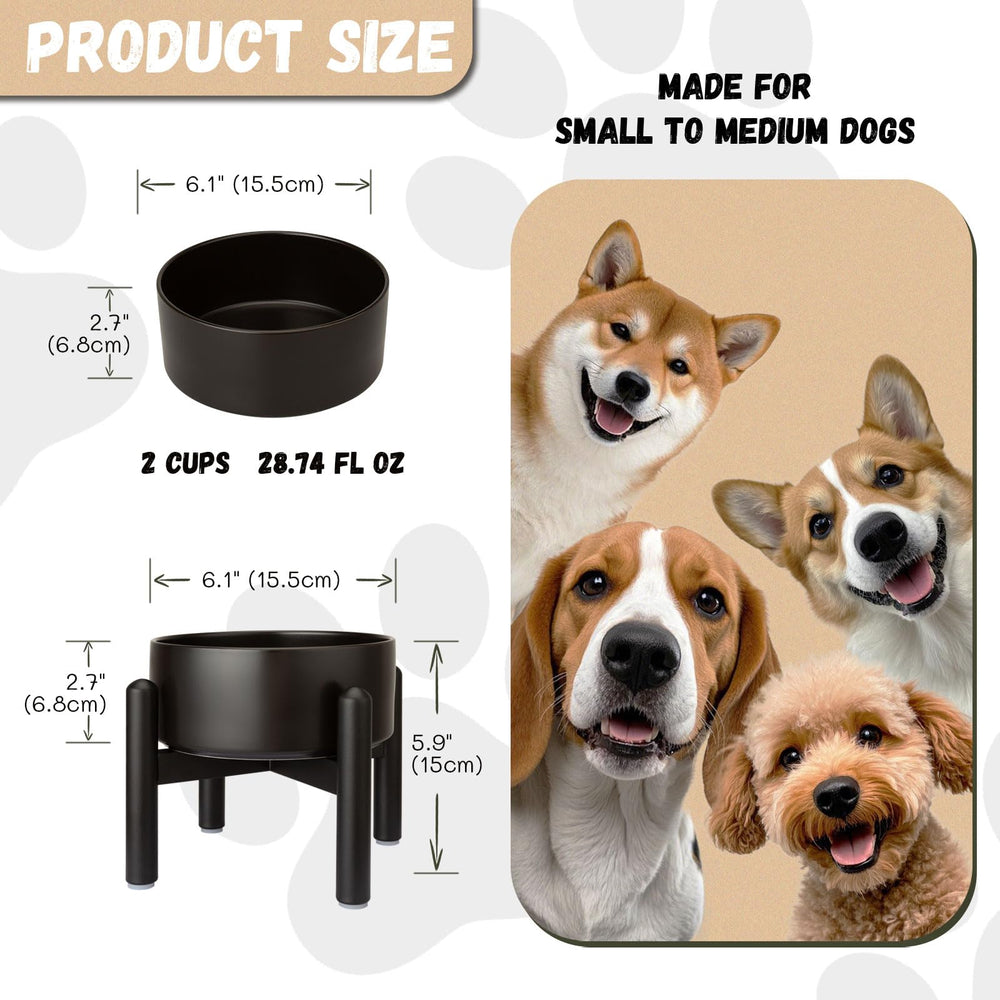 PTOBER raised ceramic dog bowl on stainless steel stand for steadier meals