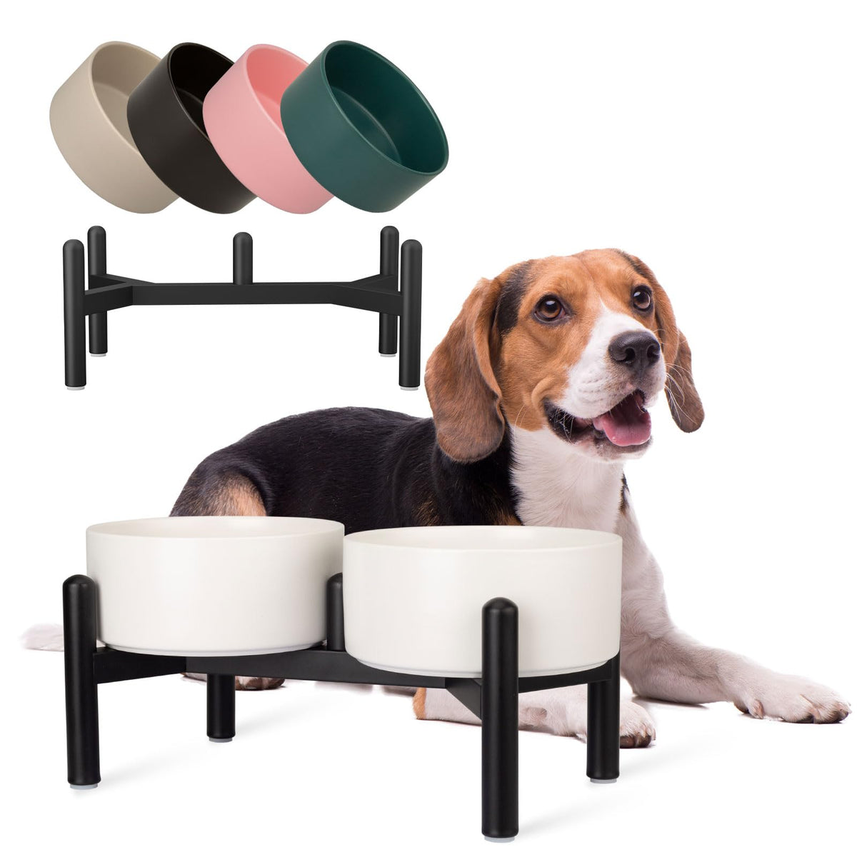 PTOBER raised ceramic dog bowl set with stand elevates meals for comfortable eating.