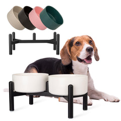 PTOBER raised ceramic dog bowl set with stand elevates meals for comfortable eating.