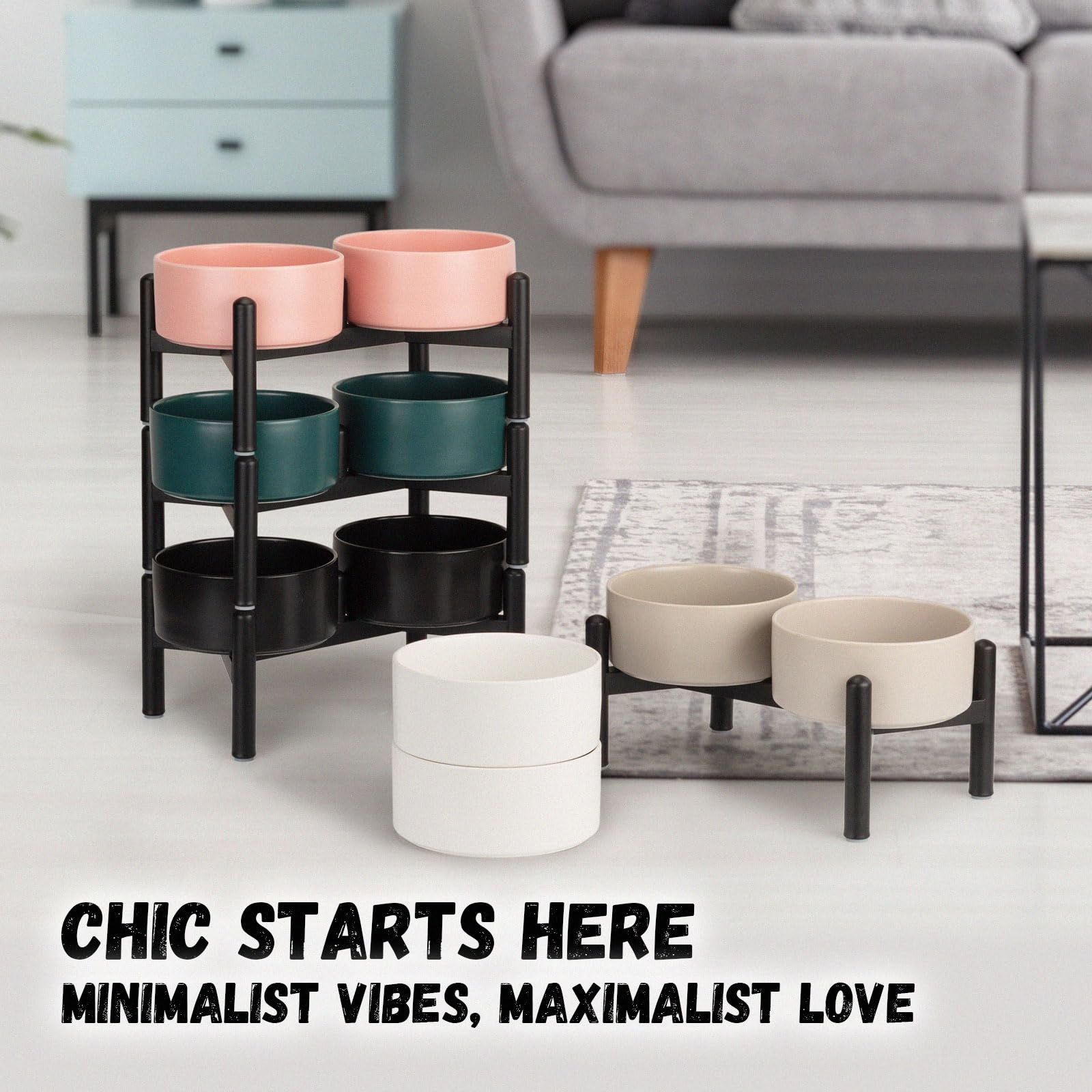 PTOBER white-modern-dog-feeding-setup blends with home decor.