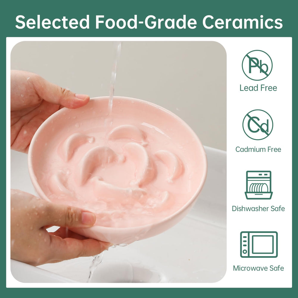 PTOBER white-pink ceramic bowls shown with quick microwave-safe feature
