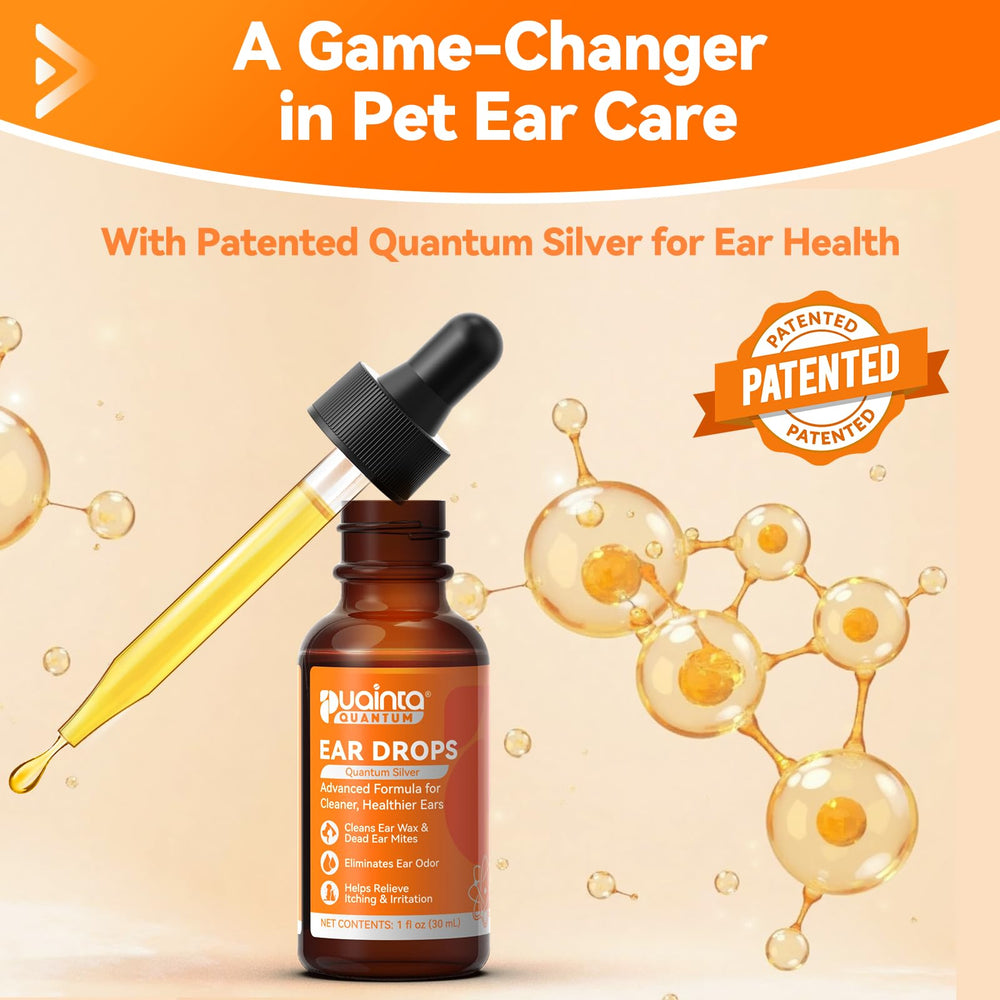 puainta ear drops bottle close-up highlights soothing formula for itchy ears.