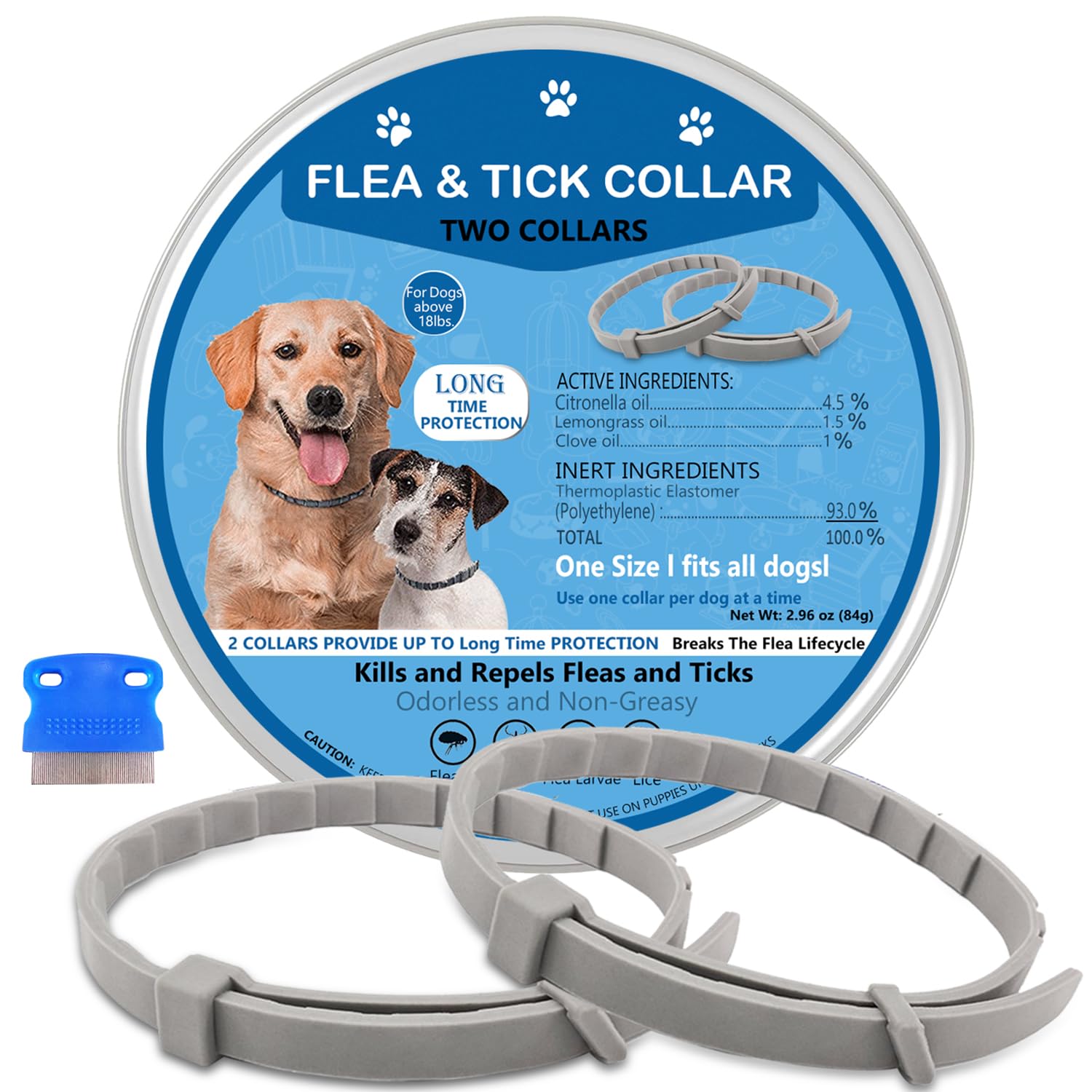 PUBAMALL flea-collar-dogs-pack-2: two collars offering 12-month protection for dogs.