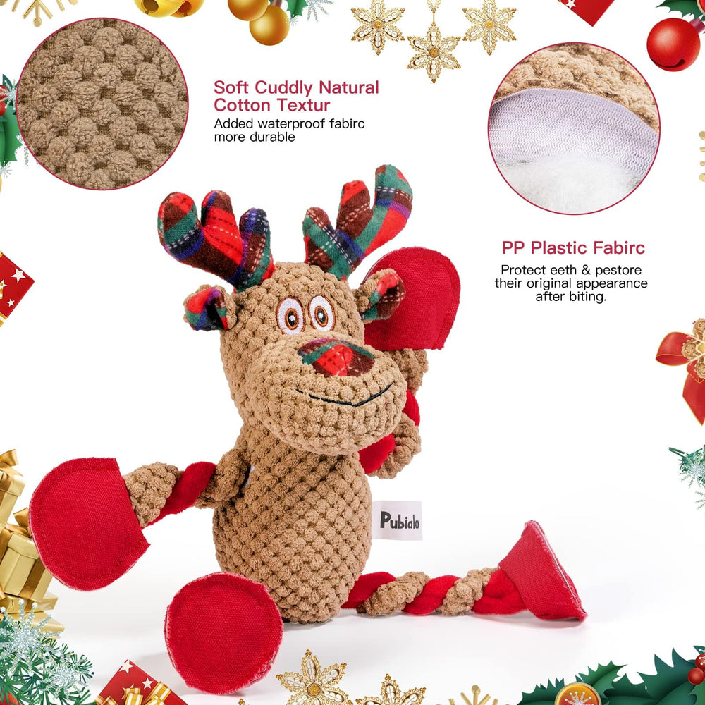 Pubialo Christmas soft plush dog toy offers cuddly comfort during indoor fetch sessions.