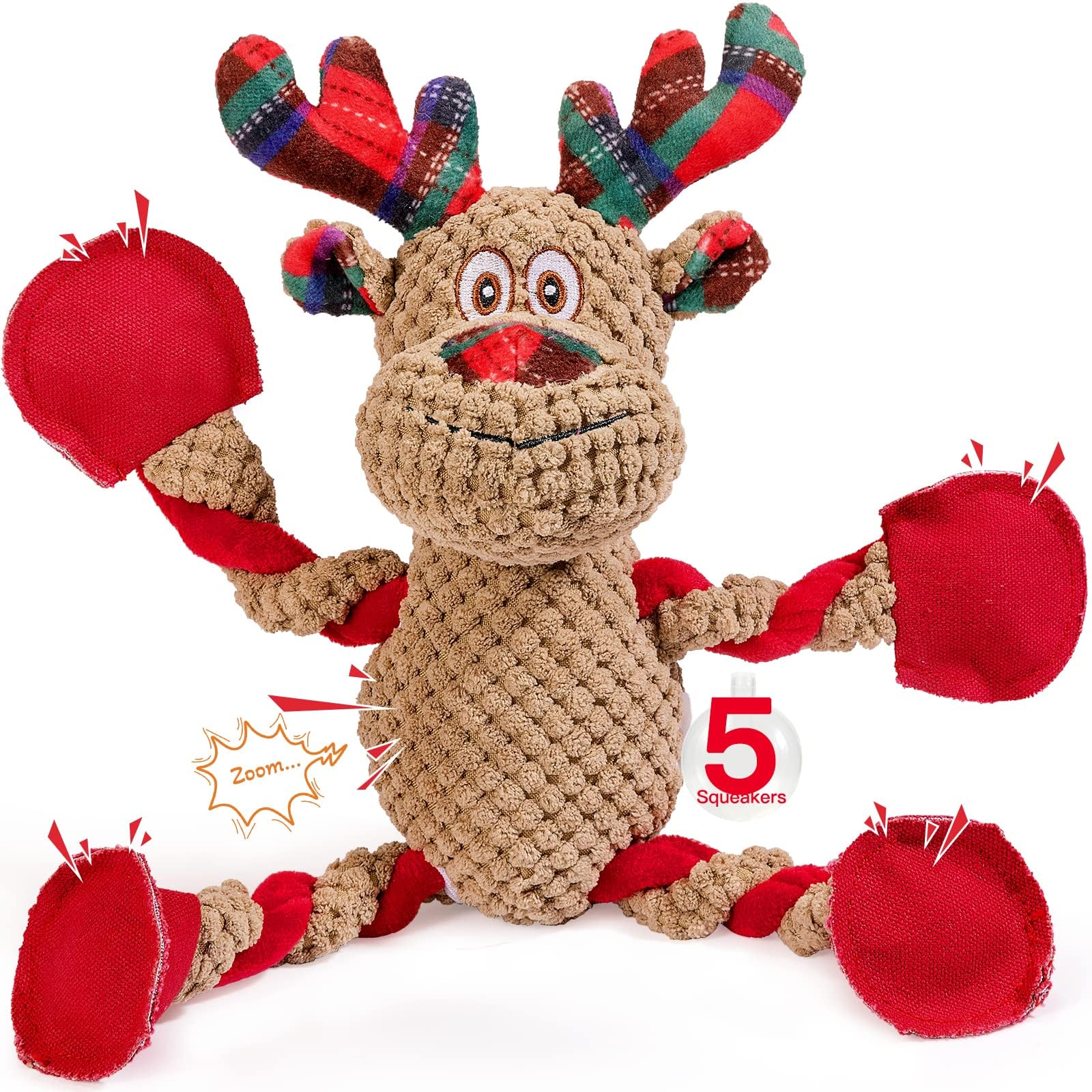 Pubialo Christmas squeaky tug dog toy supports interactive play and helps manage boredom.