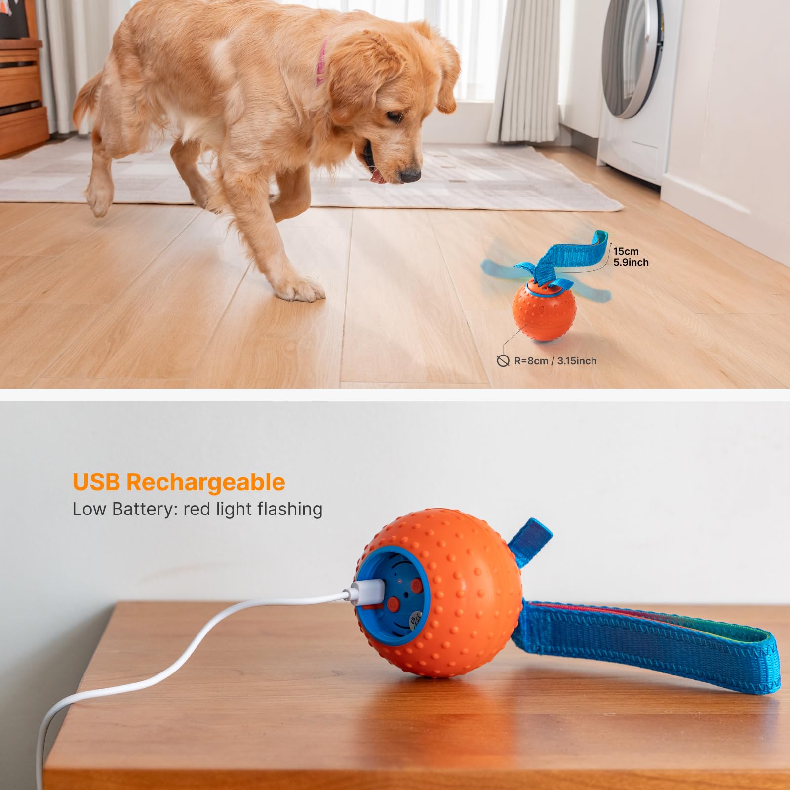 Pubialo Interactive Dog Ball Type-C charging enables quick top-ups for anytime fun