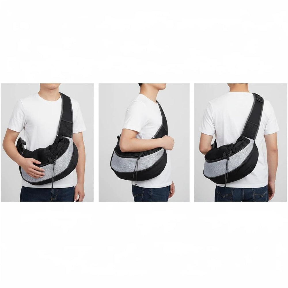 PUCEWMY dog sling carrier in-use travel scenario showing versatile outdoor use.