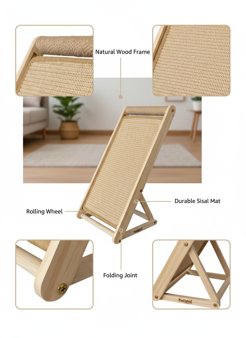 Pudigloy sisal-wrapped scratching surface emphasizes durable texture cats love.