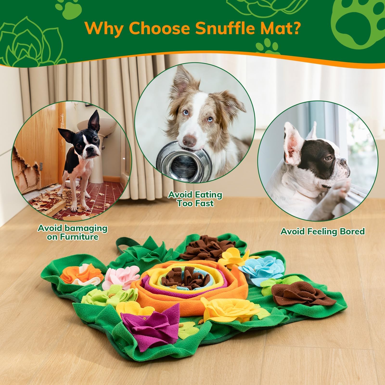 PUHOHUN Snuffle Mat slow-eating-demo with paw on mat for mindful dining.