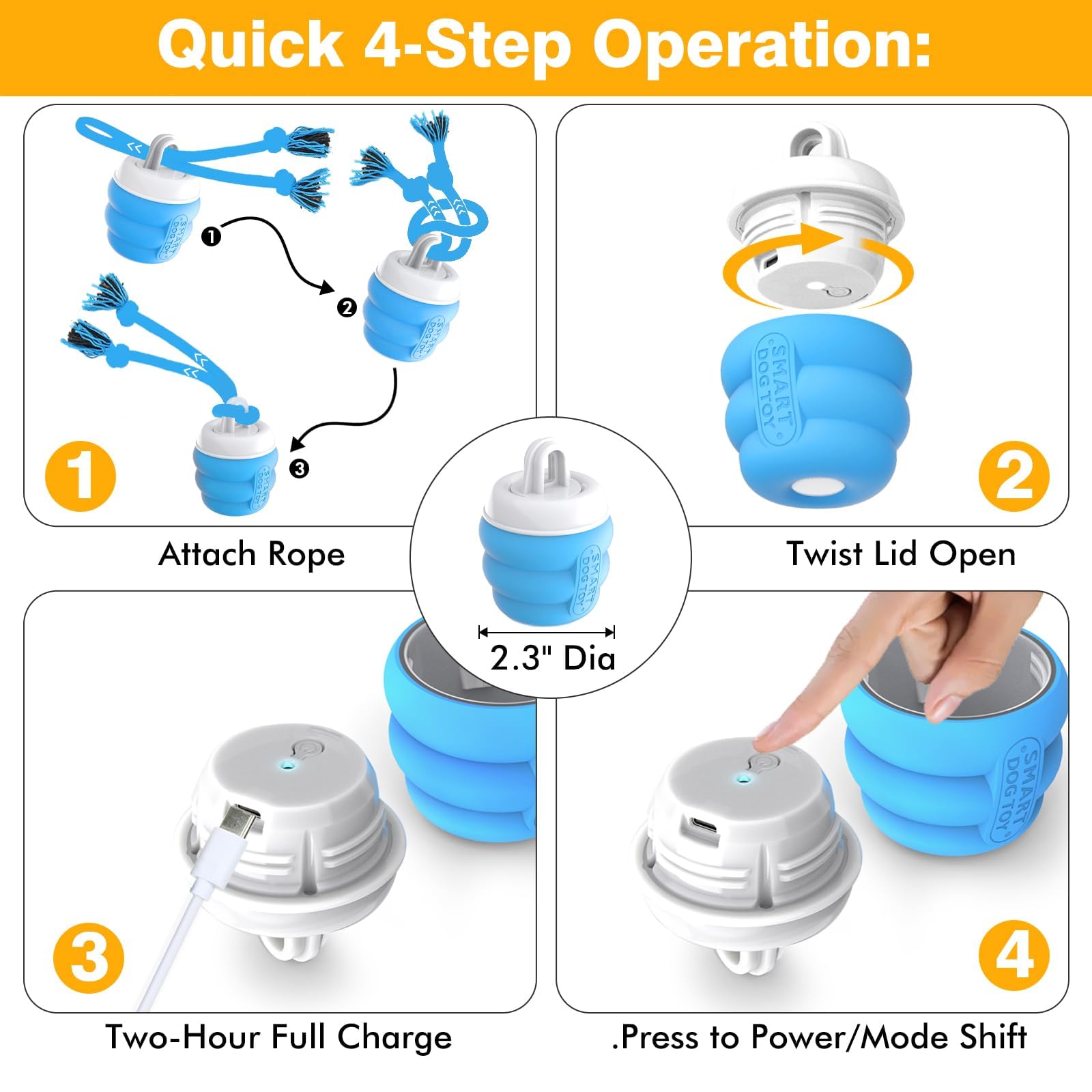 PUHOHUN dog ball blue USB charging makes extended play sessions convenient.