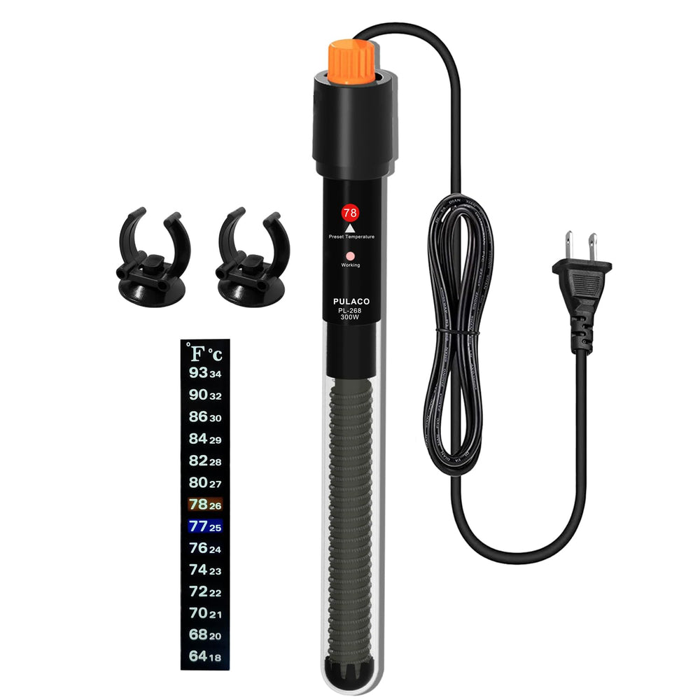 Pulaco 300W aquarium heater in a 40-50 gallon tank ensures stable warmth