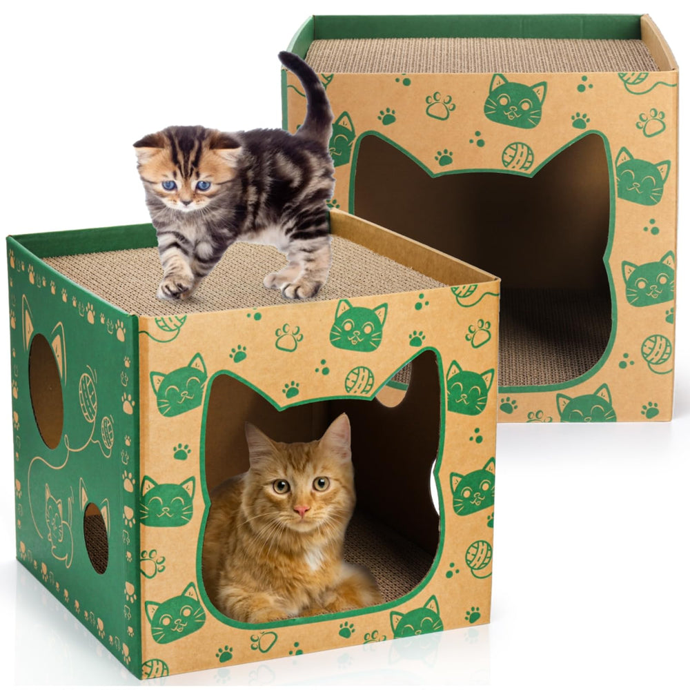 Pumtus 2-pack cardboard cat houses front view offers cozy hideaway for indoor cats