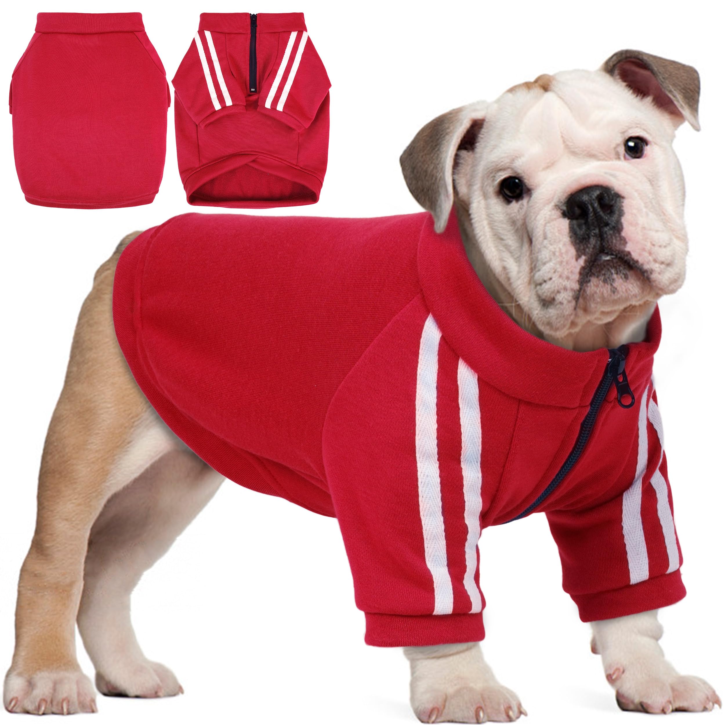 PUMYPOREITY bulldog hoodie with red striped sleeves, easy daily wear for Bulldogs.