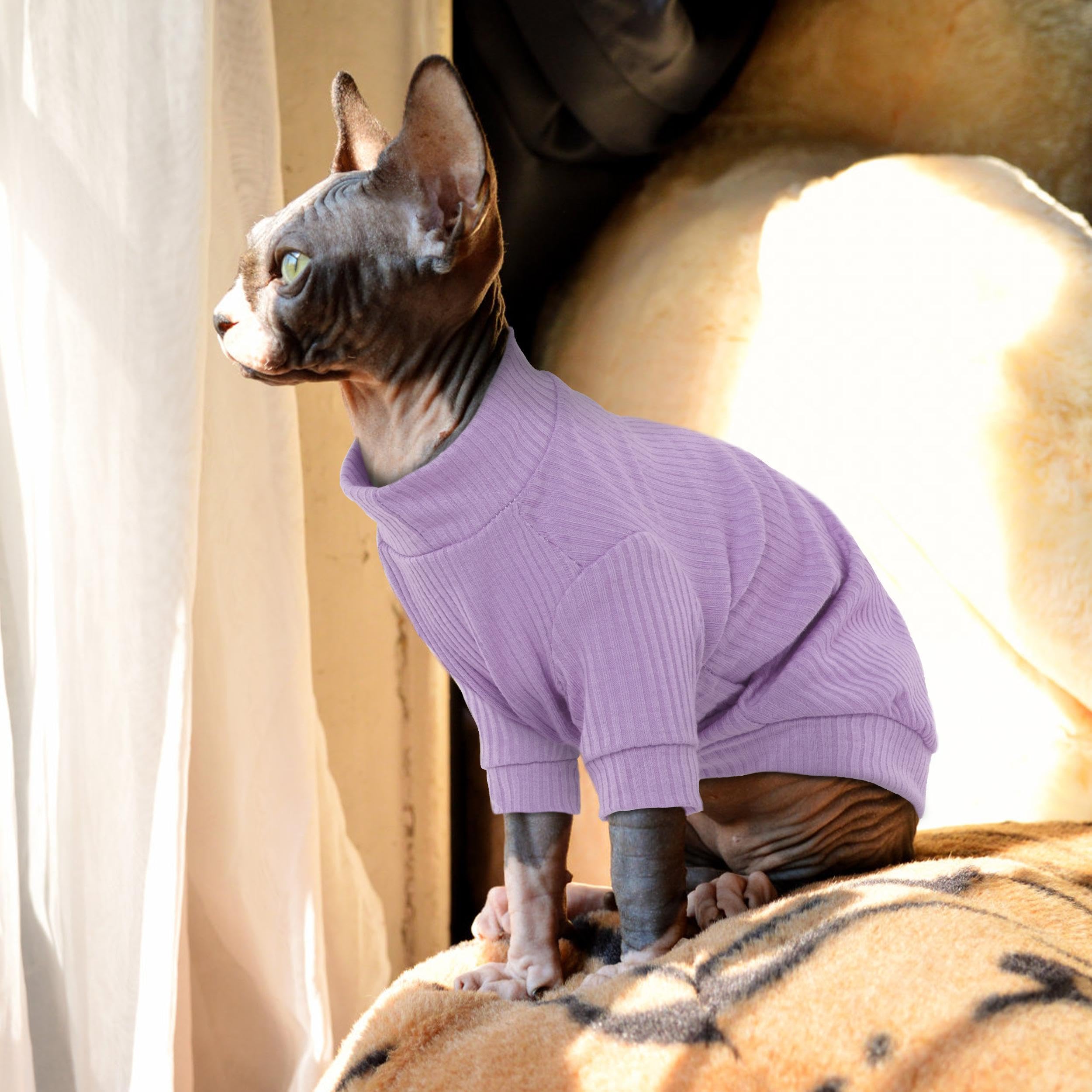 PUMYPOREITY cat shirt purple, sun protection coverage for hairless cats