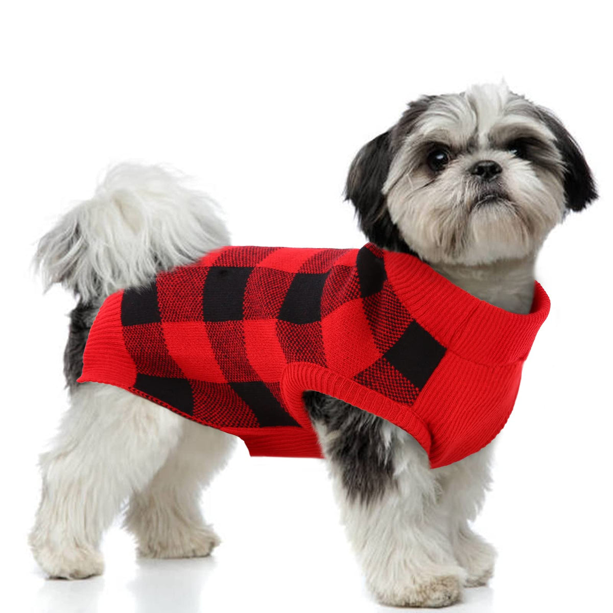 PUMYPOREITY classic plaid dog sweater front view for cozy autumn warmth